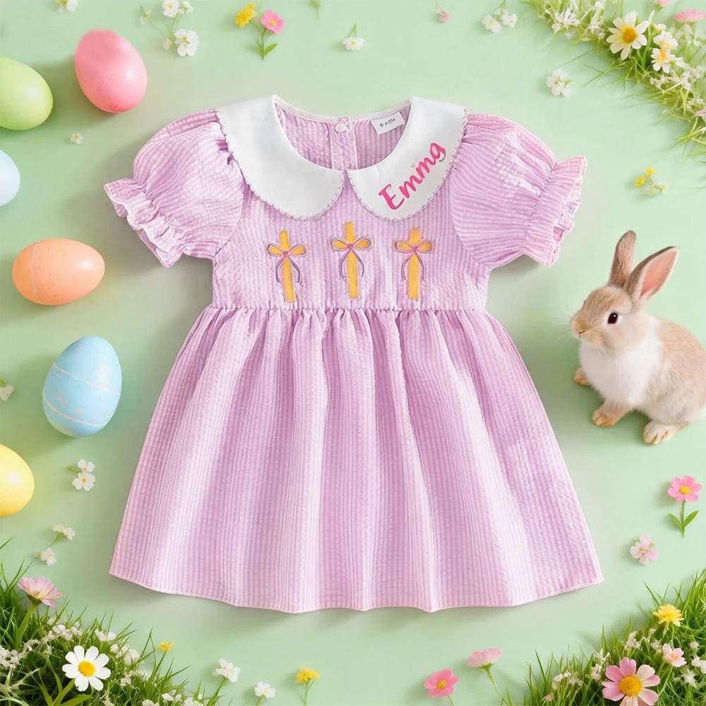Personalized Girl Easter Cross Embroidery Dress| Dress57