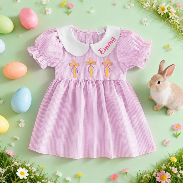 Personalized Girl Easter Cross Embroidery Dress| Dress57