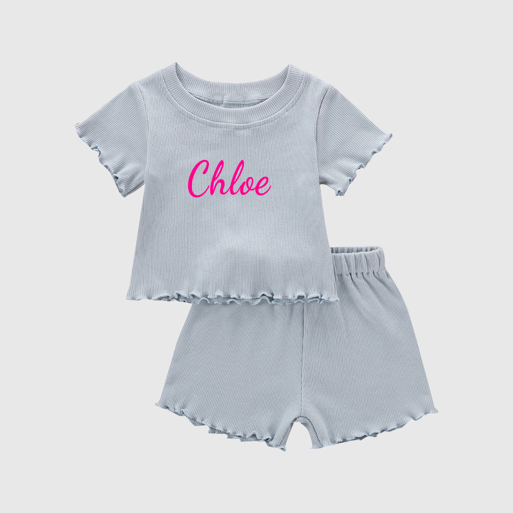 Personalized Girl Summer Ribbed T-Shirt and Shorts Set| Cloth230
