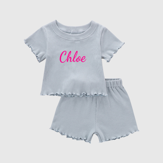 Personalized Girl Summer Ribbed T-Shirt and Shorts Set| Cloth230
