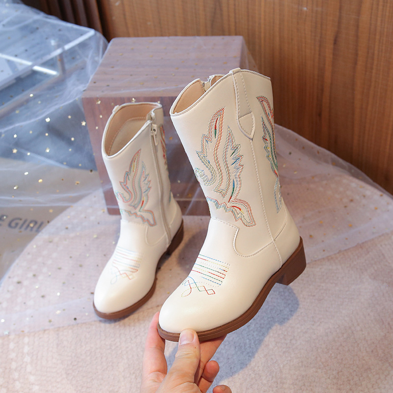  GirlEmbroidered White Western Cowgirl Boots| Shoes01