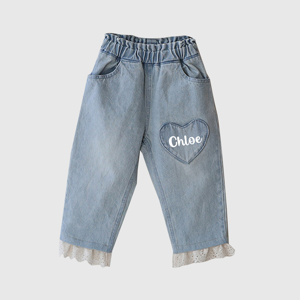 Personalized Girl Denim Jeans with Lace and Heart| Pants24