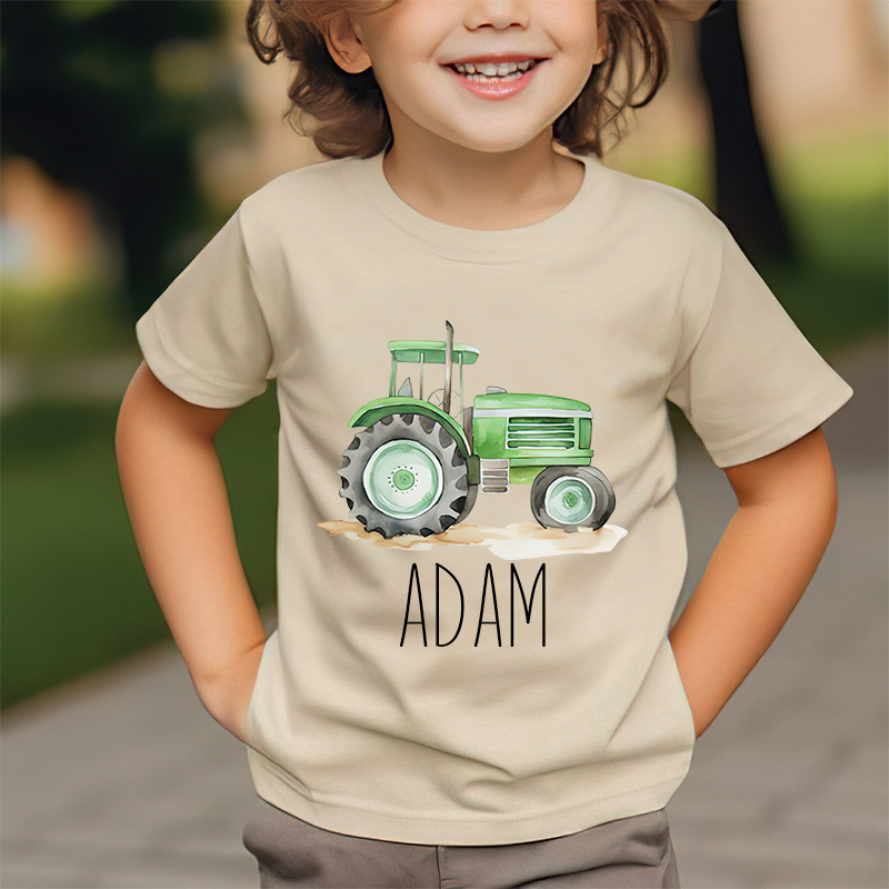 Personalized Boy Green Farm Tractor Name T-Shirt| Cloth1428