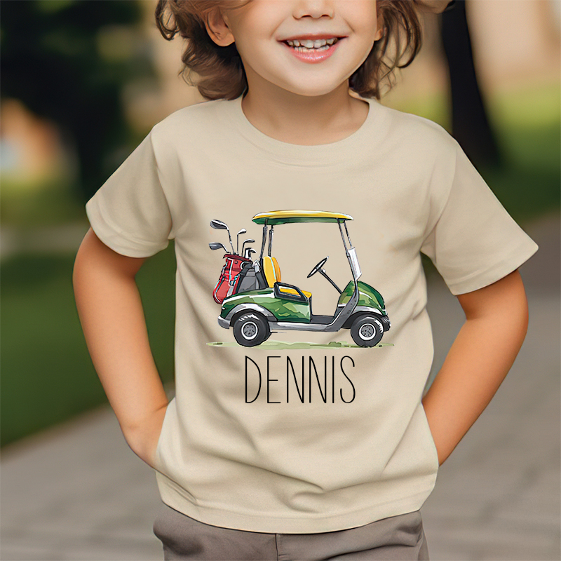 Personalized Boy Green Golf Cart Name T-Shirt| Cloth1432
