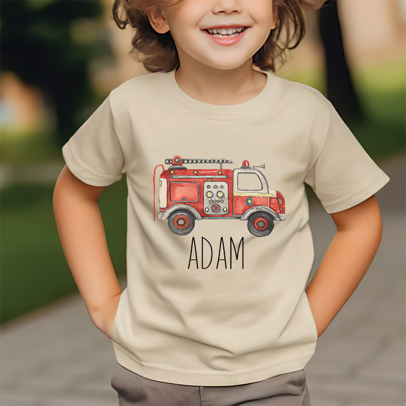 Personalized Boy  Fire Truck Name T-Shirt| Cloth1426
