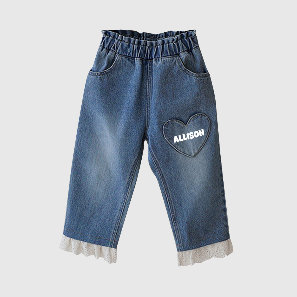 Personalized Girl Denim Jeans with Lace and Heart| Pants24