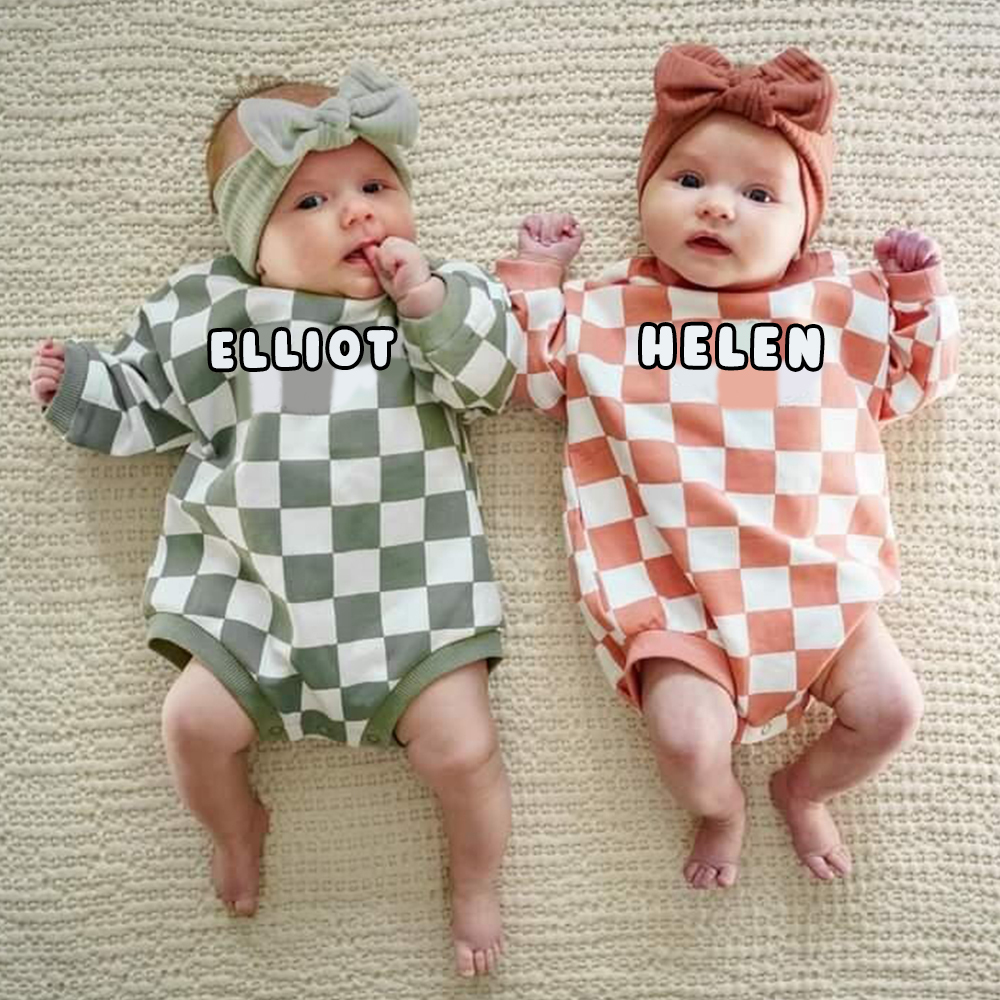 Personalized Baby Checkerboard Sweatshirt Romper| BBcloth95