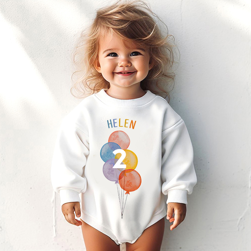 Personalized Baby Colorful Balloon Birthday Sweatshirt Romper| BBcloth8204