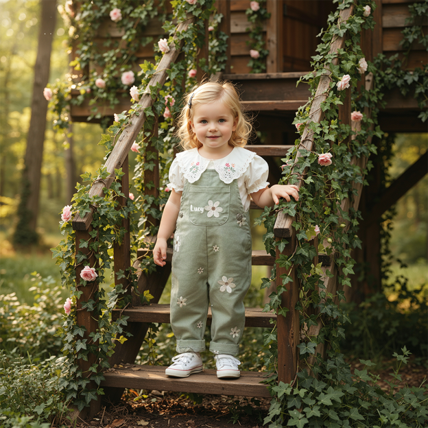 Personalized Baby Girl Embroidered Flower Overalls| Pants27