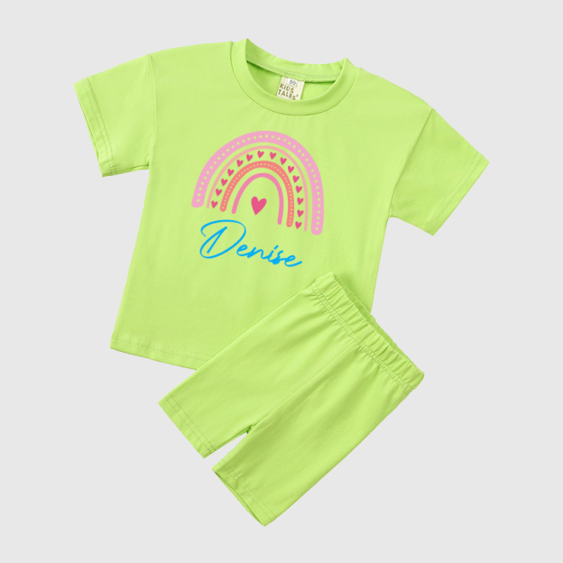 Personalized Kids Rainbow Cycling Toddler shorts Set| Cloth153