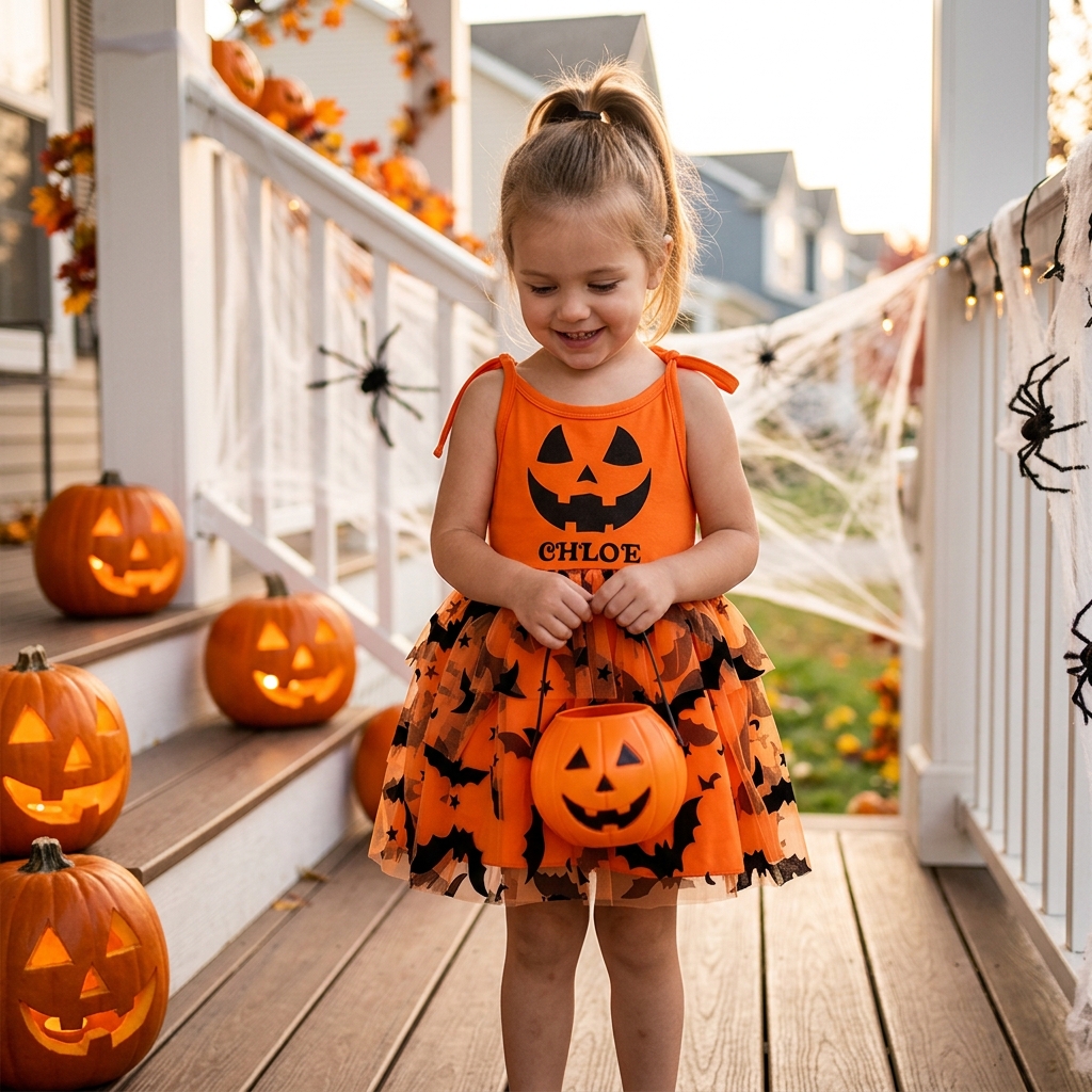 Personalized Girl Halloween Bat Pumpkin Tutu Dress| YESHalloween15