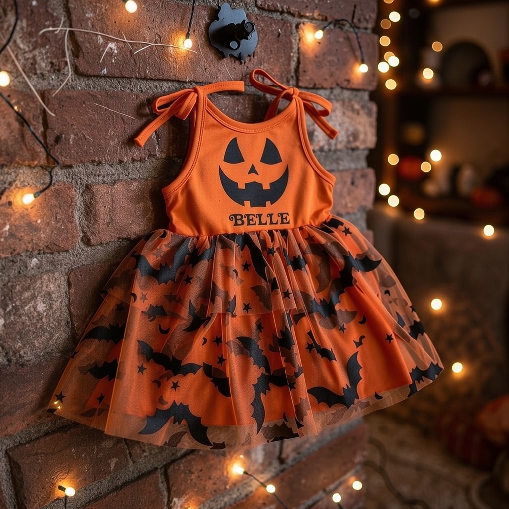 Personalized Girl Halloween Bat Pumpkin Tutu Dress| YESHalloween15