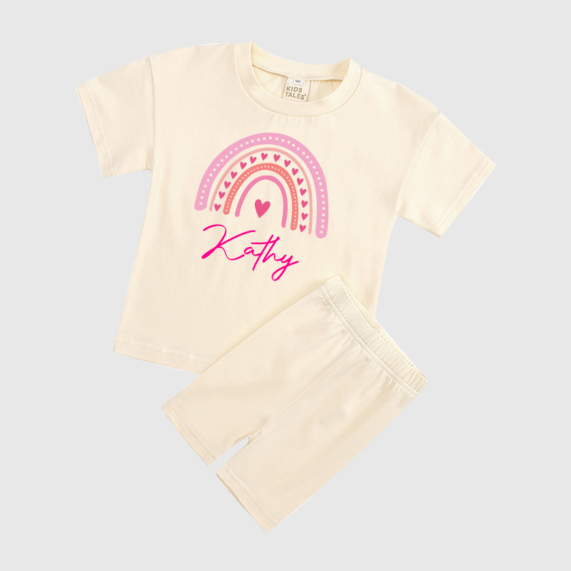 Personalized Kids Rainbow Cycling Toddler shorts Set| Cloth153