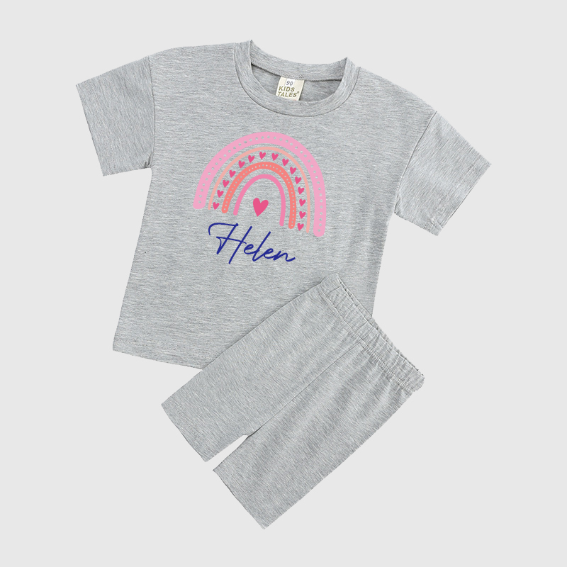 Personalized Kids Rainbow Cycling Toddler shorts Set| Cloth153