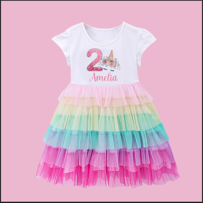 Personalized Gir Birthday Rainbow Mesh Cake Dress| Dress25