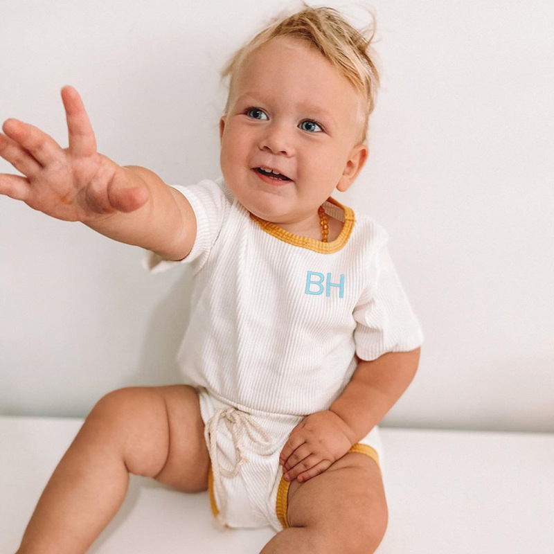 Personalized Kids Initials Ribbed Toddler Shorts Set| Cloth154