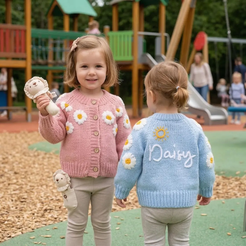 Personalized Baby Hand Embroidered Daisy Cardigan| BBcloth97