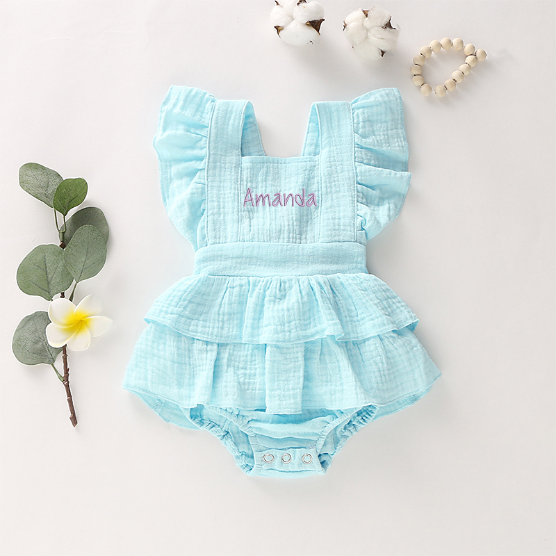 Personalized Baby Girl embroidered Ruffle Romper| BBCloth33