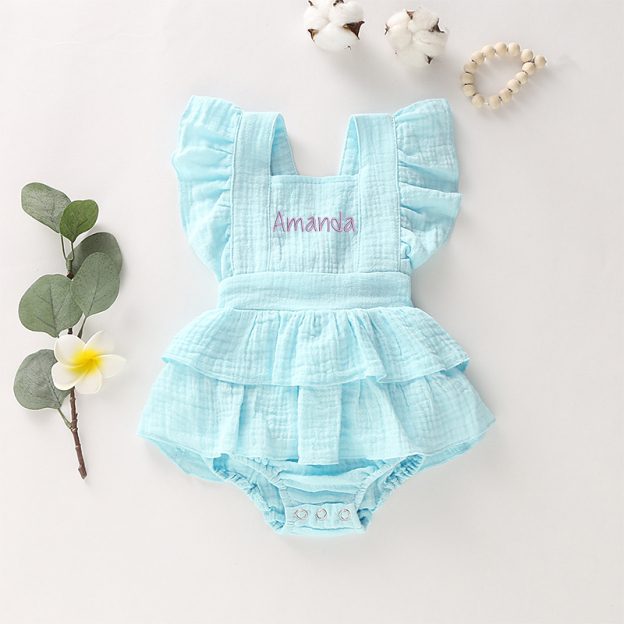 Personalized Baby Girl embroidered Ruffle Romper| BBCloth33
