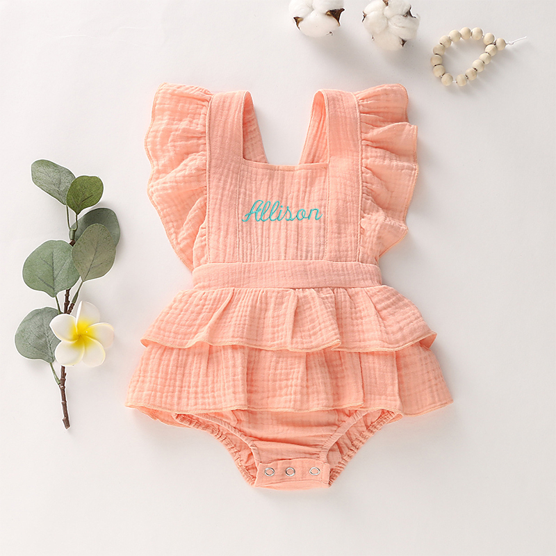 Personalized Baby Girl embroidered Ruffle Romper| BBCloth33