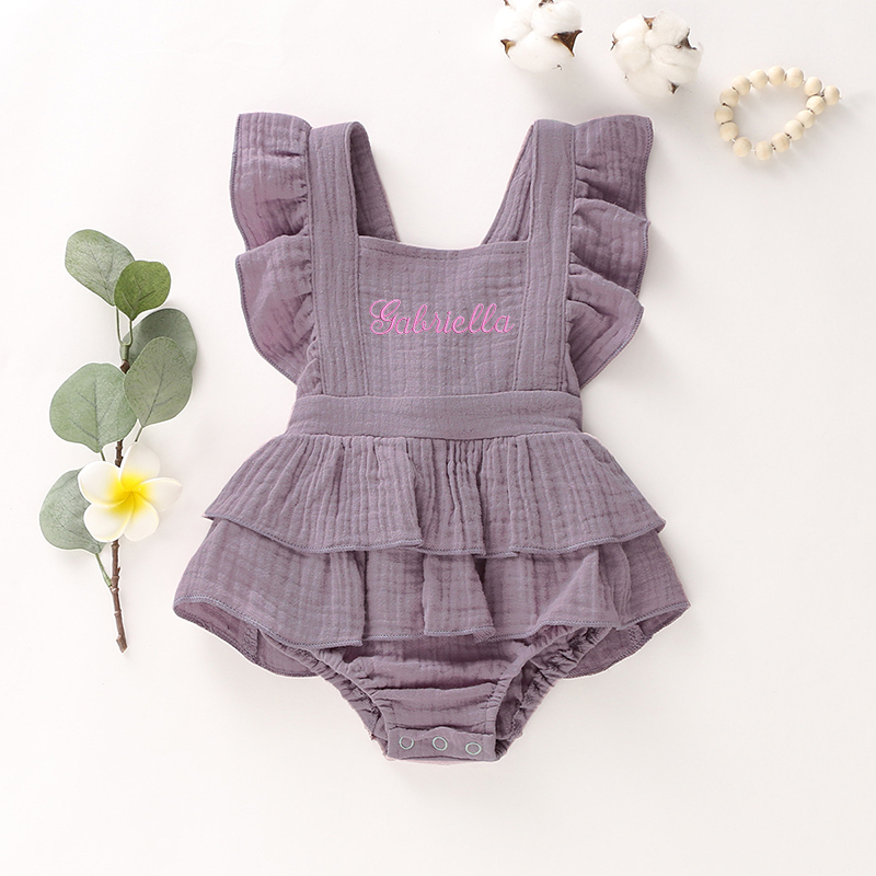 Personalized Baby Girl embroidered Ruffle Romper| BBCloth33