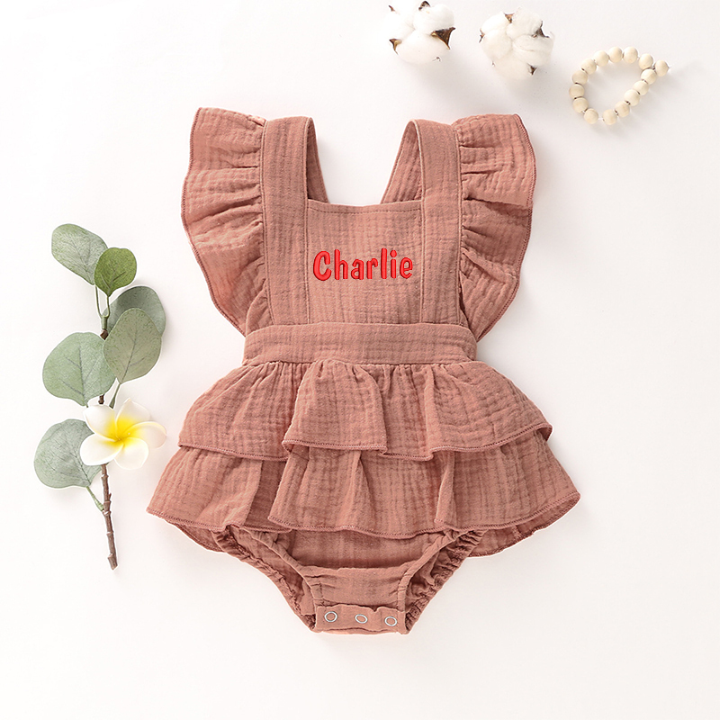 Personalized Baby Girl embroidered Ruffle Romper| BBCloth33
