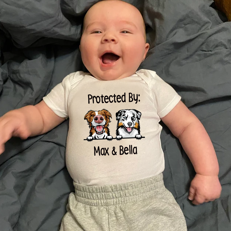 Personalized Baby Protected By Dog Onesie| BBCloth16