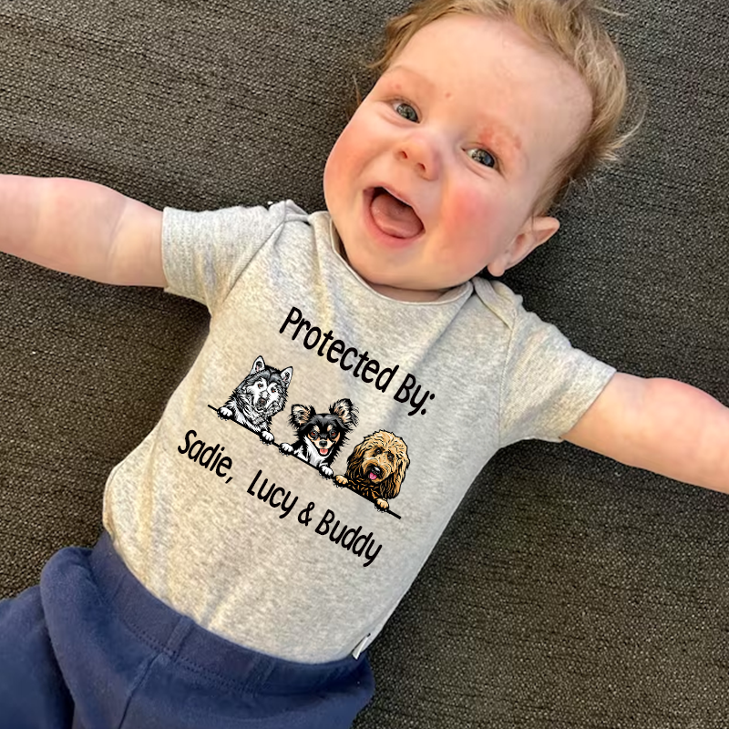 Personalized Baby Protected By Dog Onesie| BBCloth16