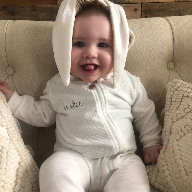 Personalized Embroidered Bunny Ear Baby Romper| Cloth121