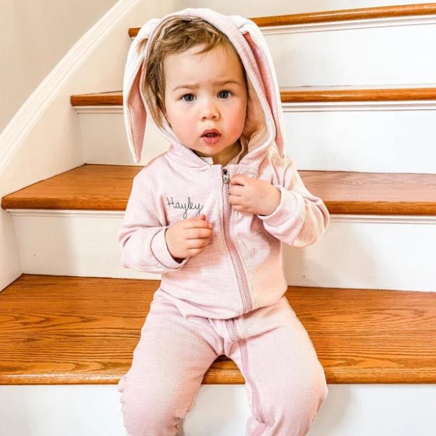 Personalized Embroidered Bunny Ear Baby Romper| Cloth121