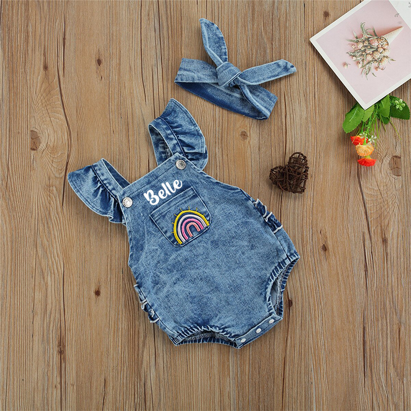 Personalized Baby Girl Denim Romper| BBcloth86