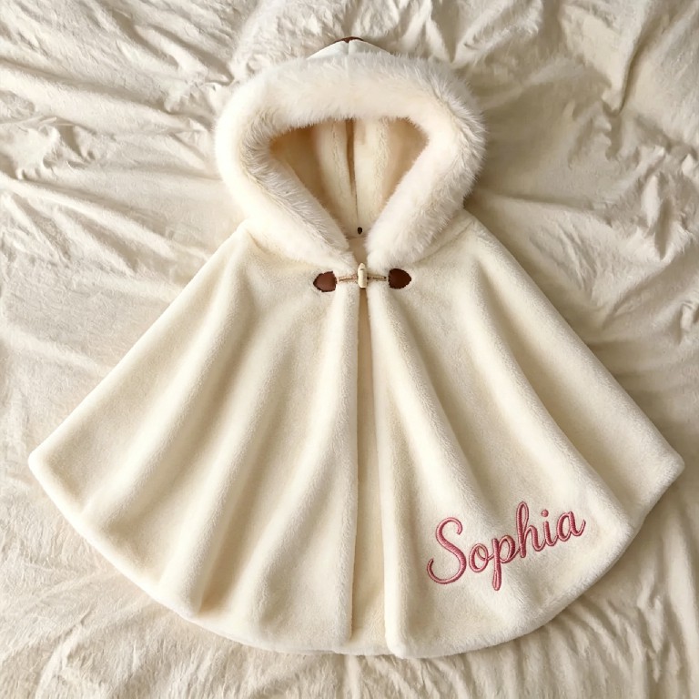 Personalized Girls Faux Fur Trim Winter Poncho Hooded Cape Coat| Cloth287