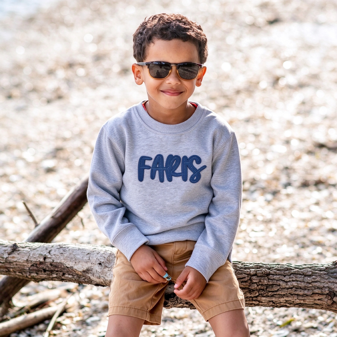 Personalized Hand-Embroidered Kid Cozy Soft Crewneck Sweatshirt | Cloth293