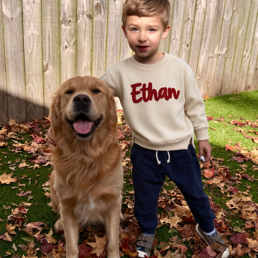 Personalized Hand-Embroidered Kid Cozy Soft Crewneck Sweatshirt | Cloth293