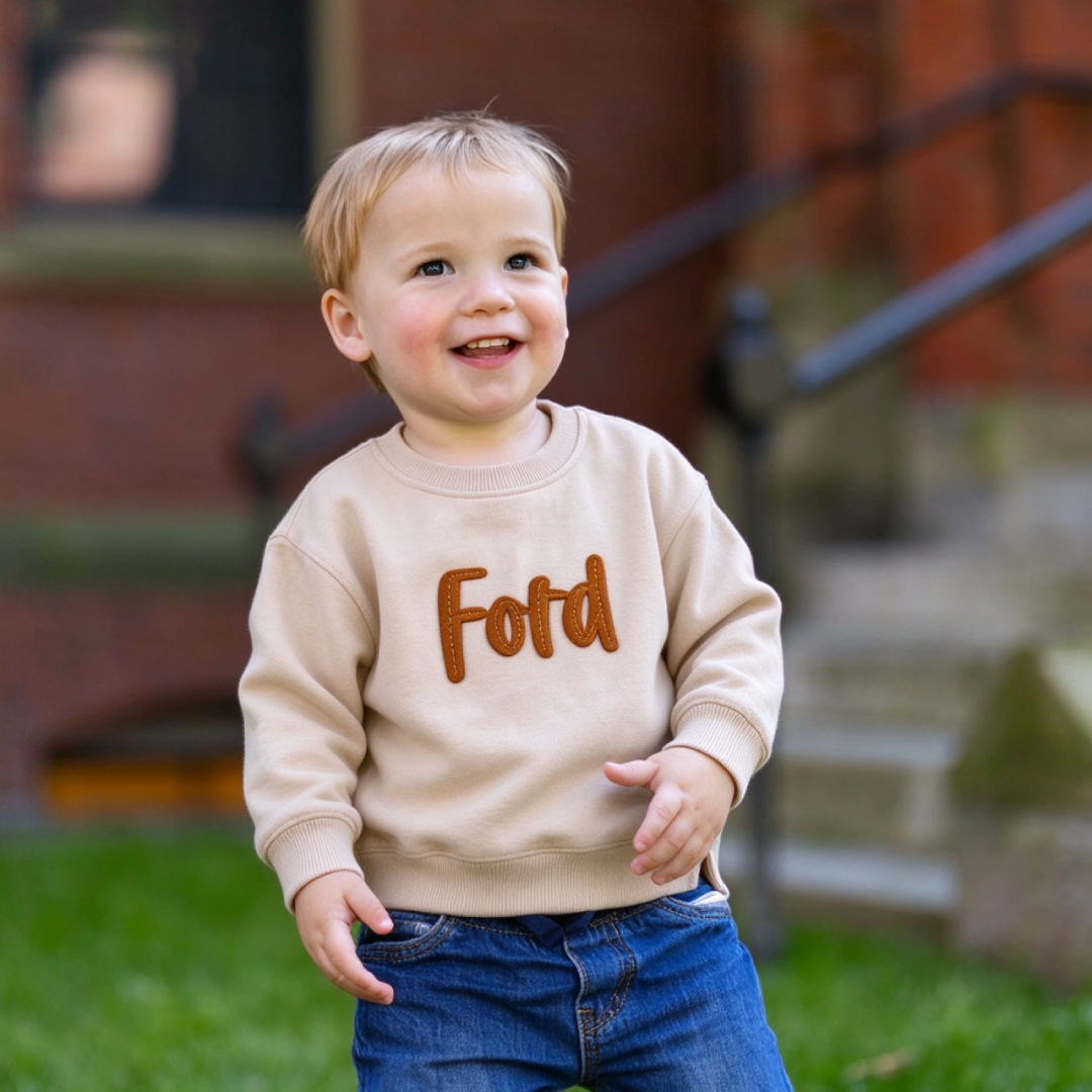 Personalized Hand-Embroidered Kid Cozy Soft Crewneck Sweatshirt | Cloth293