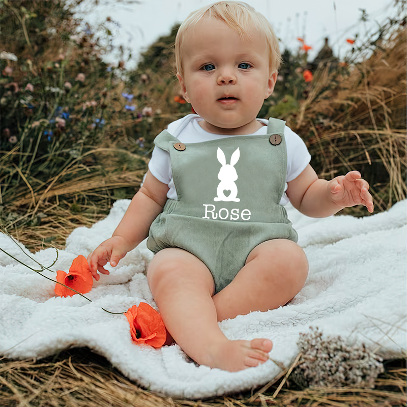 Personalized Baby unisex Bunny overalls suspenders Romper| BBCloth21