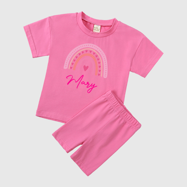 Personalized Kids Rainbow Cycling Toddler shorts Set| Cloth153