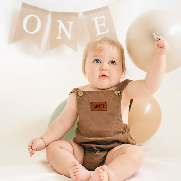 Personalized Leather Patch Baby overalls suspenders| BBCloth31
