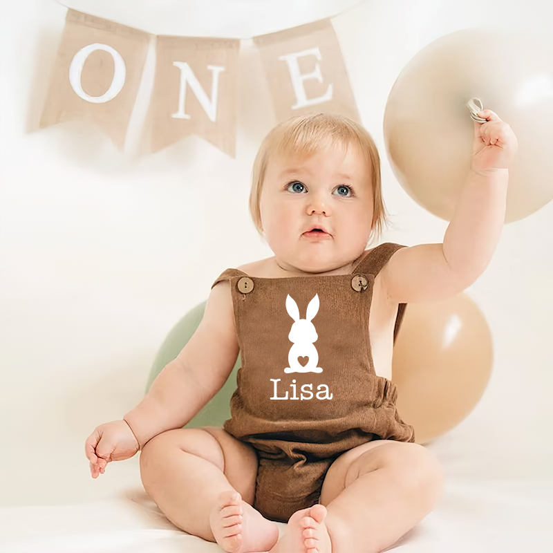Personalized Baby unisex Bunny overalls suspenders Romper| BBCloth21