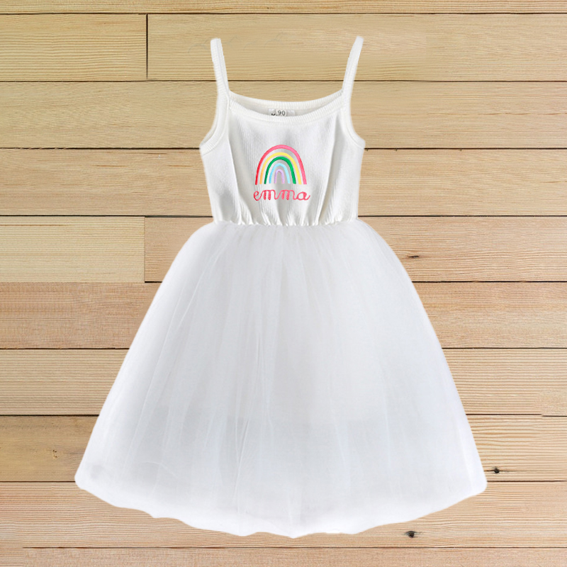 Personalized Girls Embroidered Rainbow TuTu Dress| Dress03
