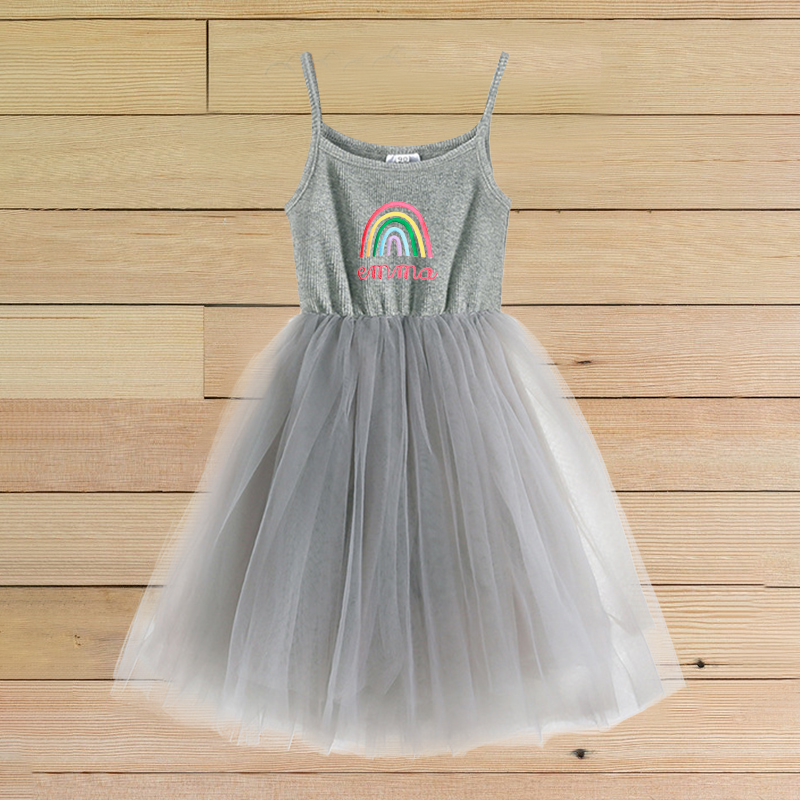 Personalized Girls Embroidered Rainbow TuTu Dress| Dress03