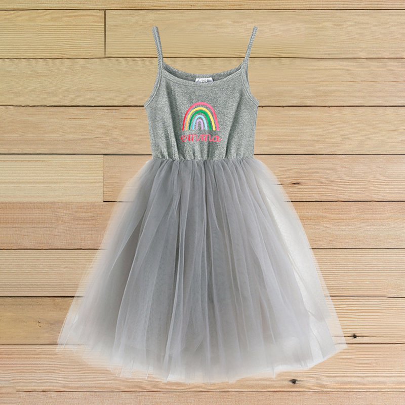 Personalized Girls Embroidered Rainbow TuTu Dress| Dress03