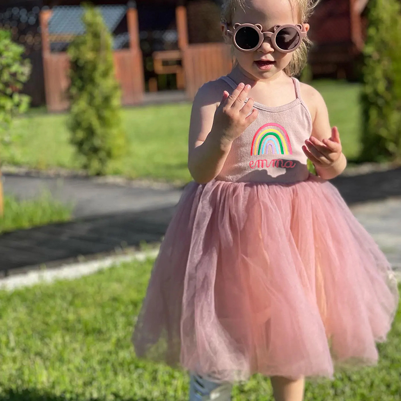 Personalized Girls Embroidered Rainbow TuTu Dress| Dress03