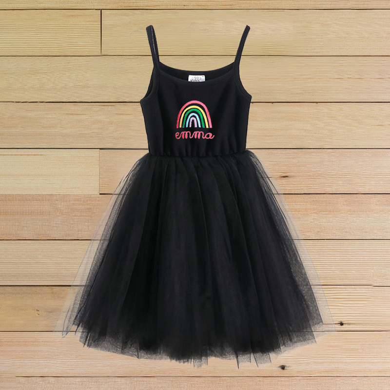 Personalized Girls Embroidered Rainbow TuTu Dress| Dress03