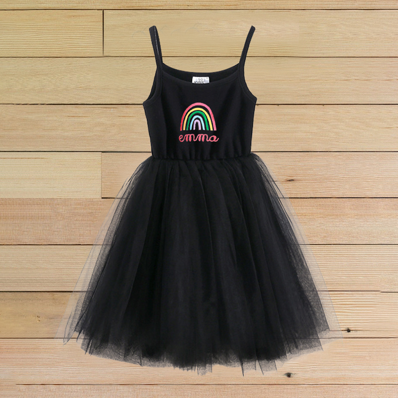Personalized Girls Embroidered Rainbow TuTu Dress| Dress03