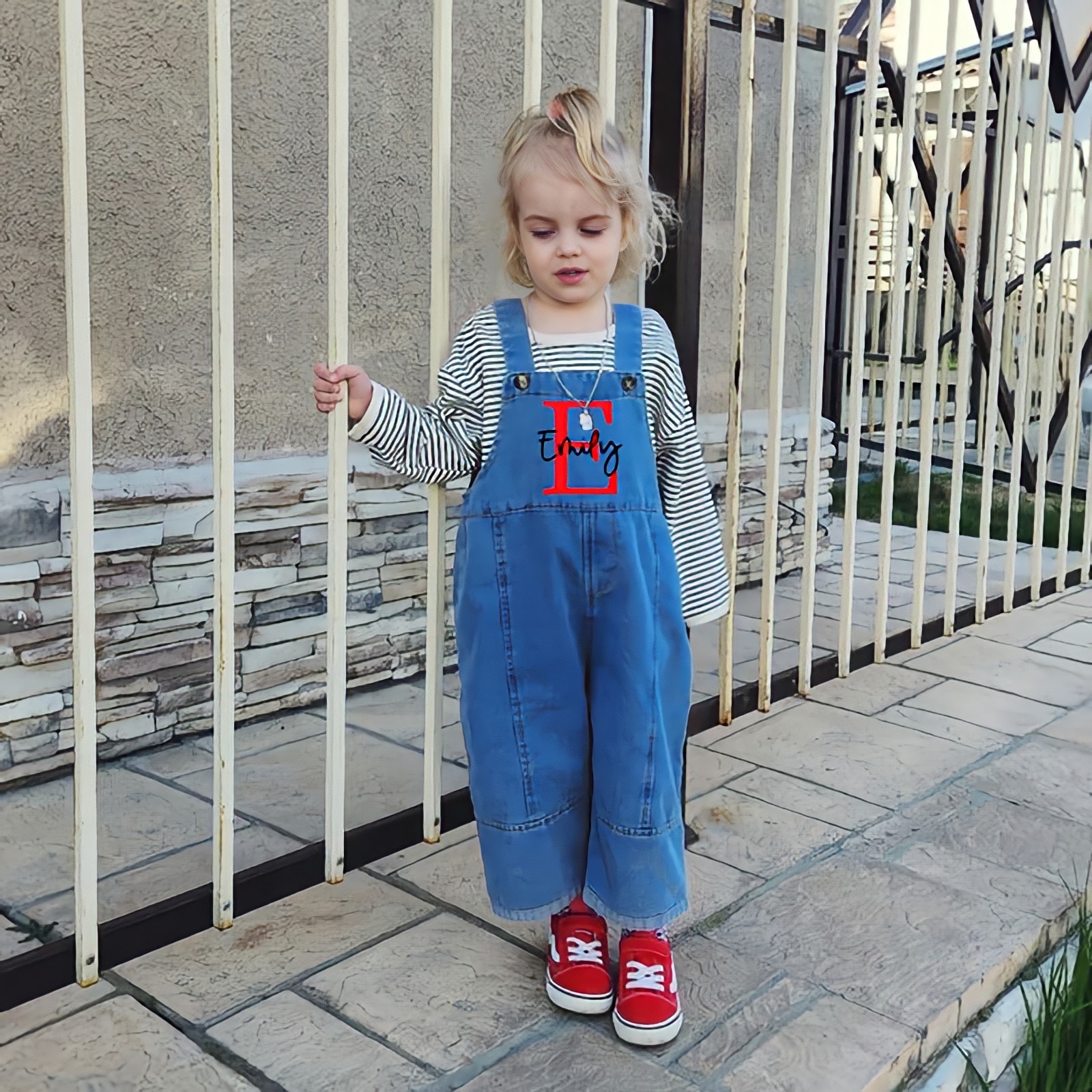 Personalized Kids Initial Oversized Denim Overalls| Pants08