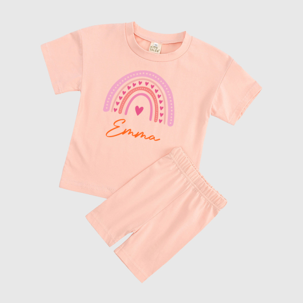 Personalized Kids Rainbow Cycling Toddler shorts Set| Cloth153