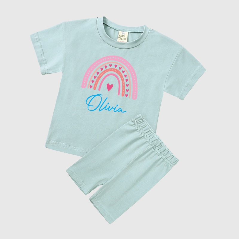 Personalized Kids Rainbow Cycling Toddler shorts Set| Cloth153