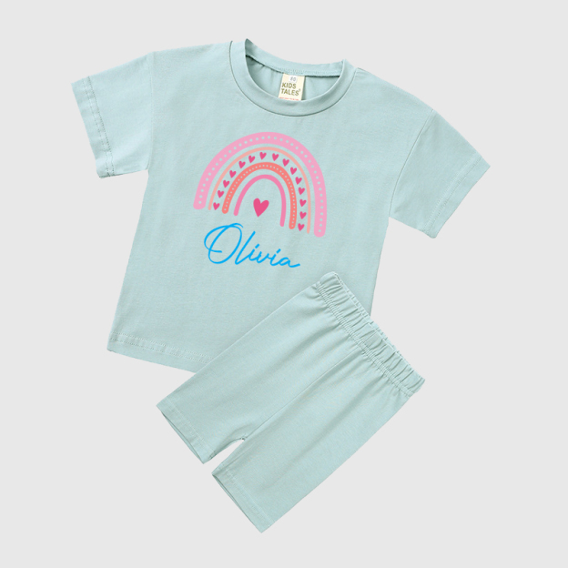 Personalized Kids Rainbow Cycling Toddler shorts Set| Cloth153