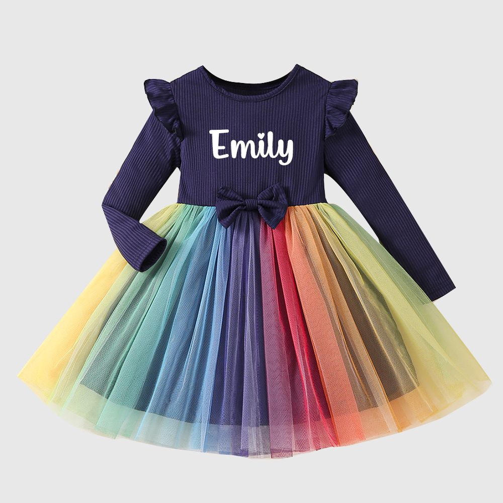 Personalized Girl Rainbow Mesk Dress| Dress34